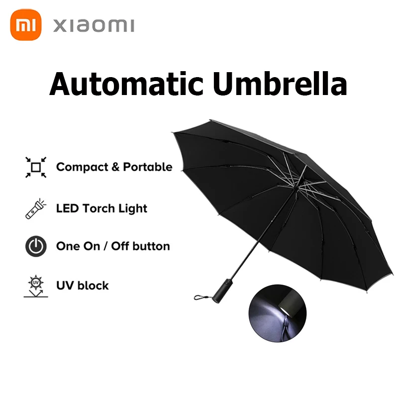 

Xiaomi Automatic Umbrella LED Luminous Windproof Umbrella Reflective Foldable Safe Night Anti UV Umbrella Strong Anti-Wind Frame