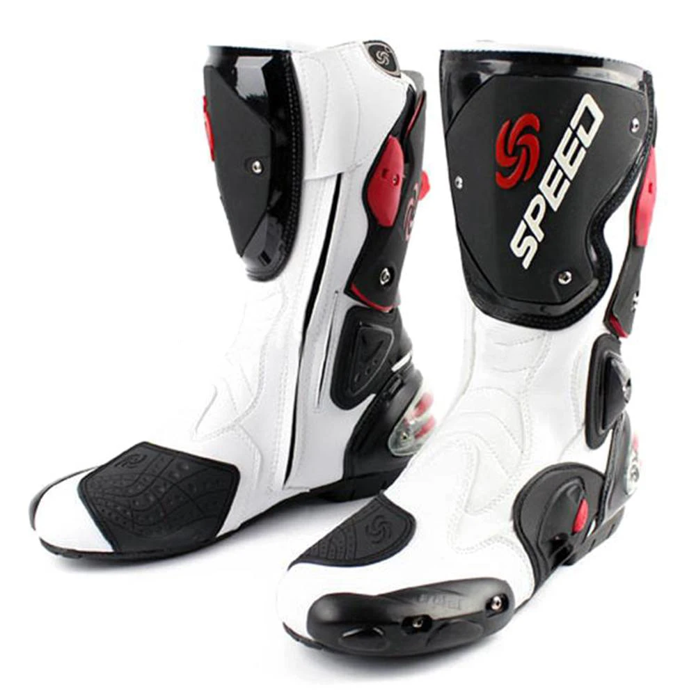 Men's Motorcycle Boots Riding Drop Protection Black/White/Red Large Size 40-45 B1001 Motocross Shoes