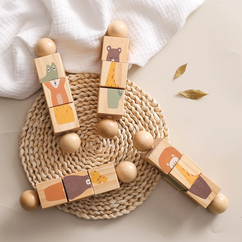 1PC Wooden Montessori Classic Educational Toy Babies Mobile Musical Rattle Toy Animals Teether Toys Children Birthday Gifts