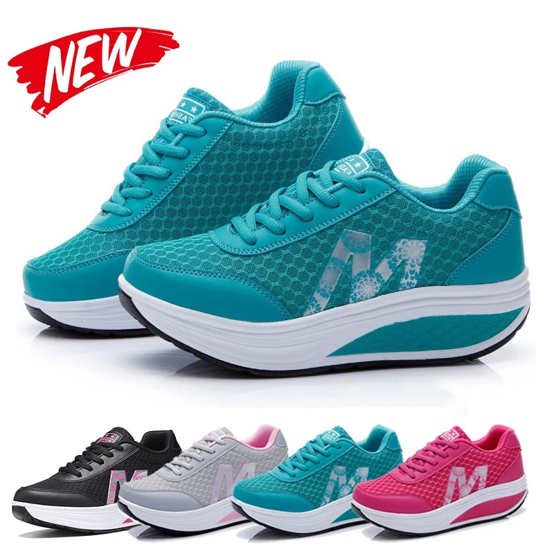 Brand Women Sports Shoes Casual Lace Up Breathable Mesh Sneakers Running Shoes Comfortable Fitness Shoes Platform Shake Shoes