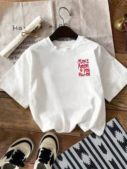 Women's Love Heart Letter Graphic Tee Casual Crew Neck Short Sleeve Top Creative Simplicity Summer Spring 1