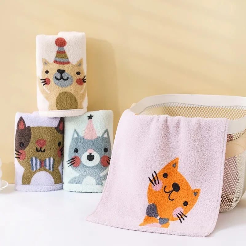 1Pc 25x50cm 100% Cotton Cartoon Lovely Cat Printed Children Kids Baby Gift Home Bathroom Hand Face Towel 3