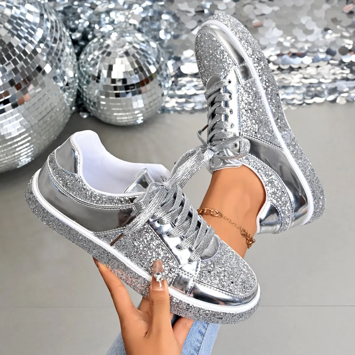 Women Shining Glitter Casual Fashion Sneakers Walking Shoes - Uniqwear