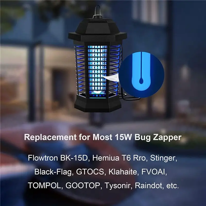 A36T-Bug Zapper 15와트 곤충 유인 램프용 교체 전구, 7.5인치 FUL 15W-BL U자형 전구(15Wht 8팩용)