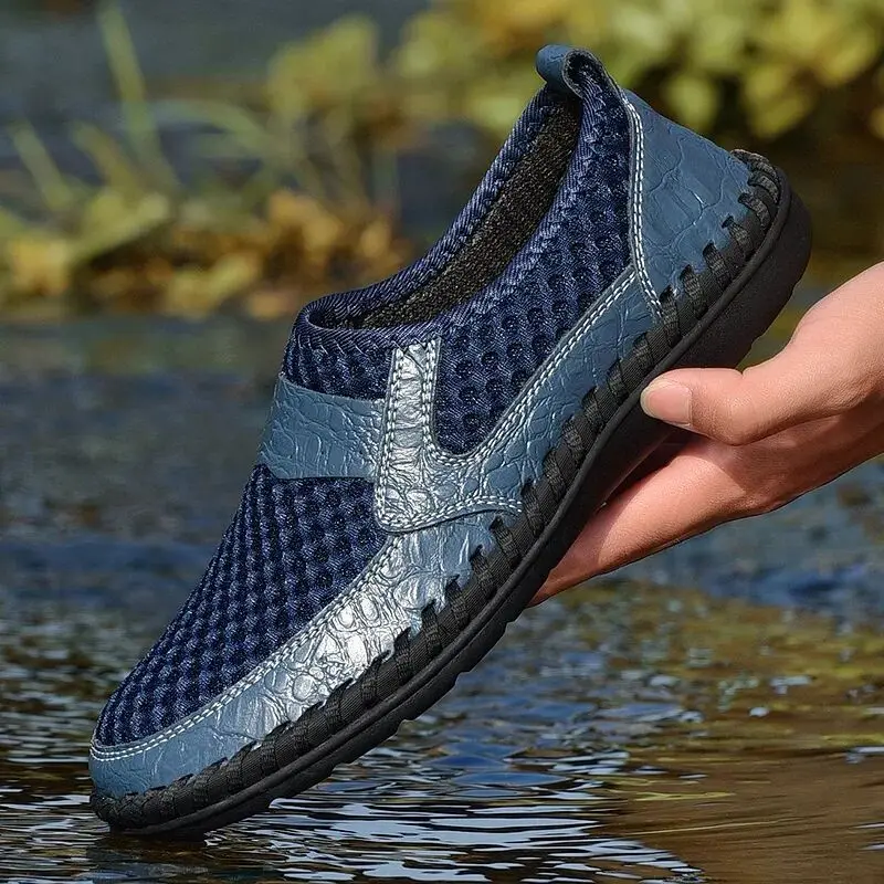 Summer Men Casual Shoes Breathable Leather Shoes Men Loafers Soft Flats Sandals Handmade Male Driving Large Size 38-50 leather sandals summer sandals