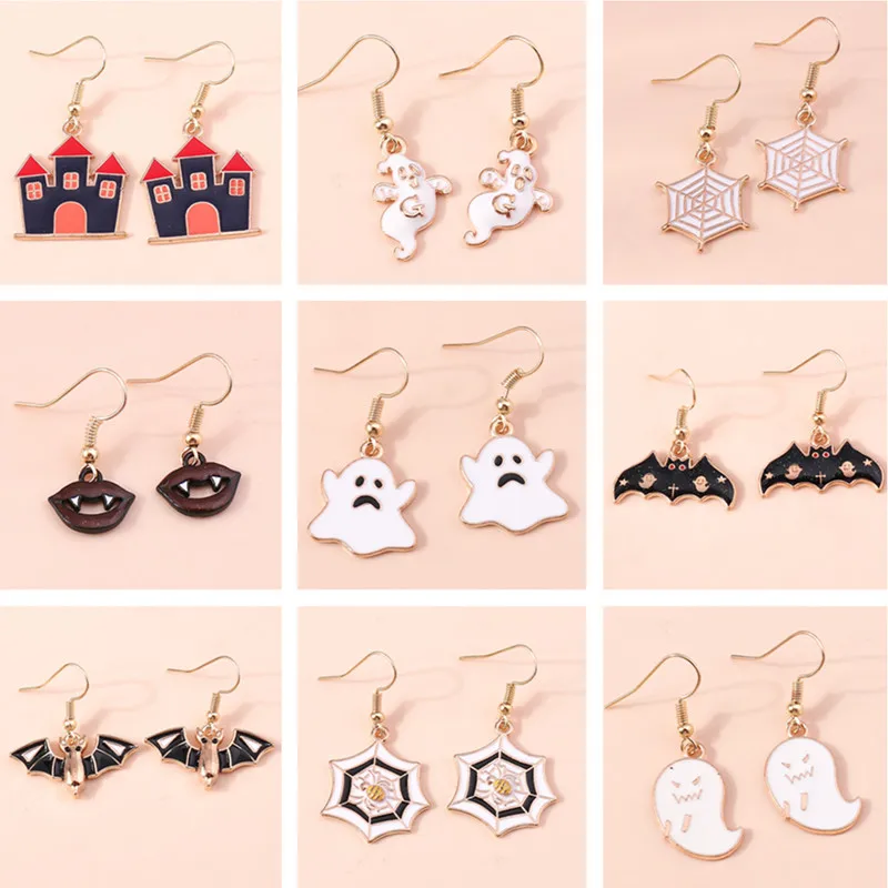 Cartoon Halloween Tropfen Ohrringe für Frauen Emaille Fledermaus Kürbis Geist baumeln Haken Ohrringe Mädchen Party Urlaub Schmuck Geschenke