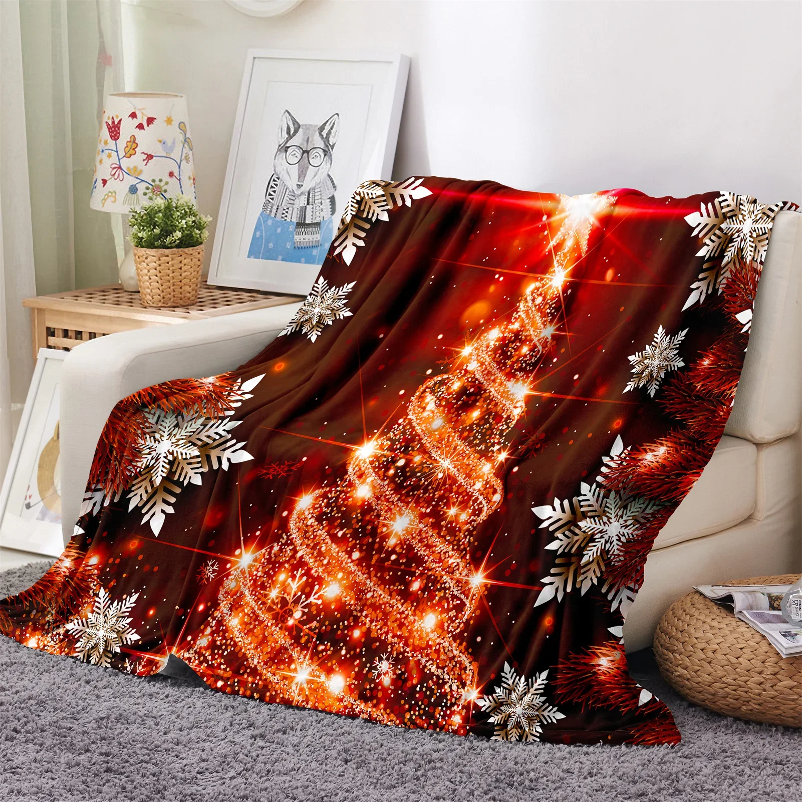 Babbo Natale Red Trees Happy New Year Marry Christmas Snows Soft Warm Poliestere Throw Flanella Coperta Per Divano Letto Travel Cover