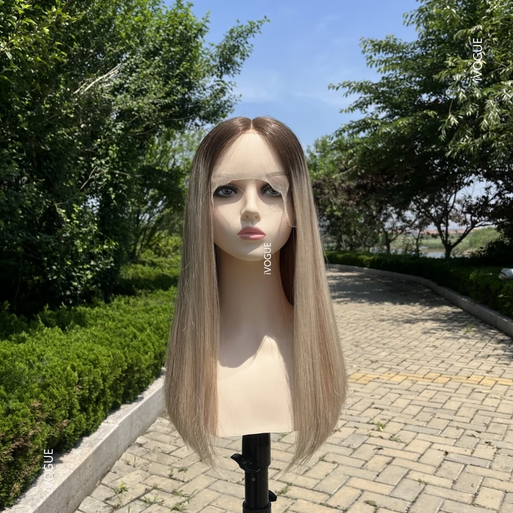 

Invisible HD Lace Top Kosher Wigs Brown Blonde Ombre Virgin European Human Hair Double Lace Front Wig for Jewish Women Sheitals
