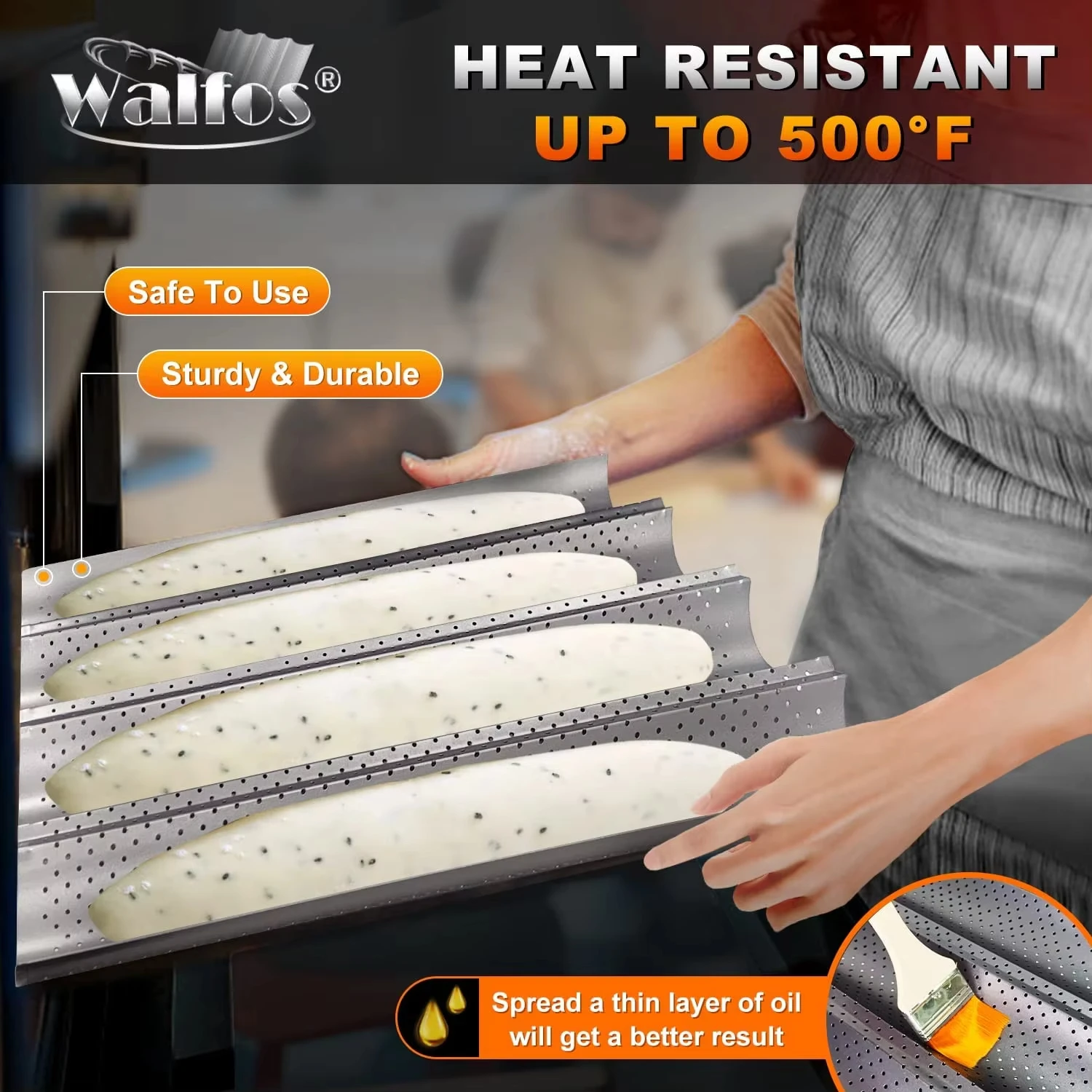Molde antiadherente para pan baguette, resistente al calor, perforado, para 4 panes, bandeja para baguette, herramienta 