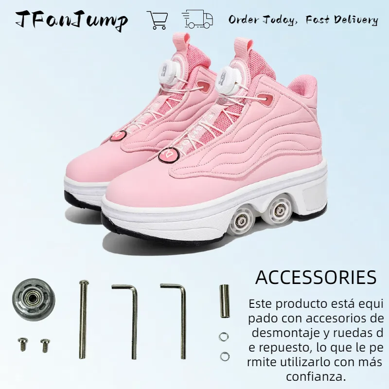 TFanJump-4 Wheel Skate Shoe for Kids, Parkour Roller, Shows de Skate, Boys 'and Girls' Outdoor Sneakers, Nova Moda, Presentes