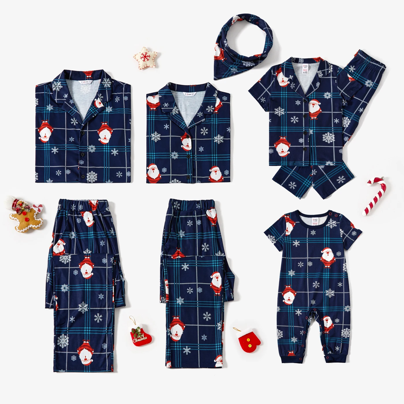thumbnail image 2 of Conjuntos de pijamas a juego para toda la familia con camisa y pantalones abotonados con cuello con muescas y estampado de Papá Noel y copos de nieve de PatPat, 2 of 5