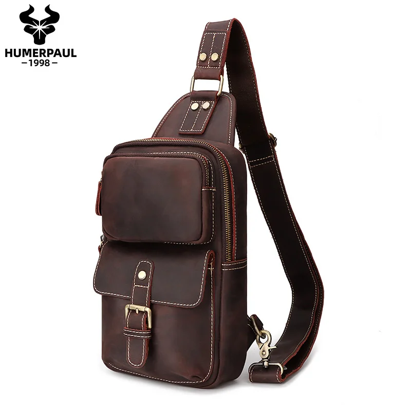 

Top layer cowhide men's shoulder bag motorcycle genuine leather crossbody chest