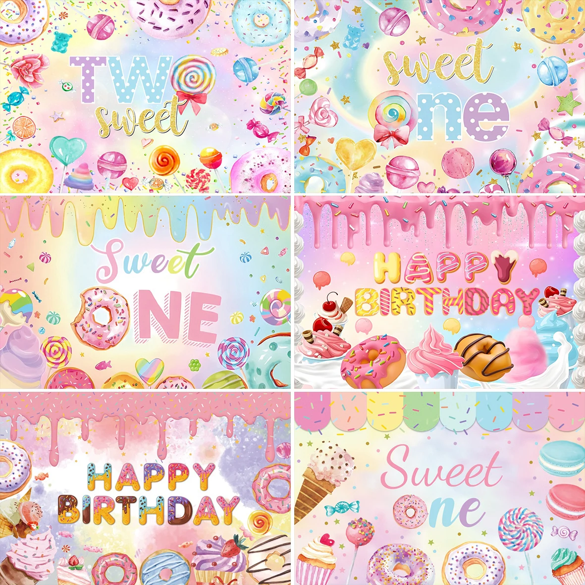 7x5ft Ice Cream Themed 4th Birthday Backdrop - Watercolor Princess Photography Background