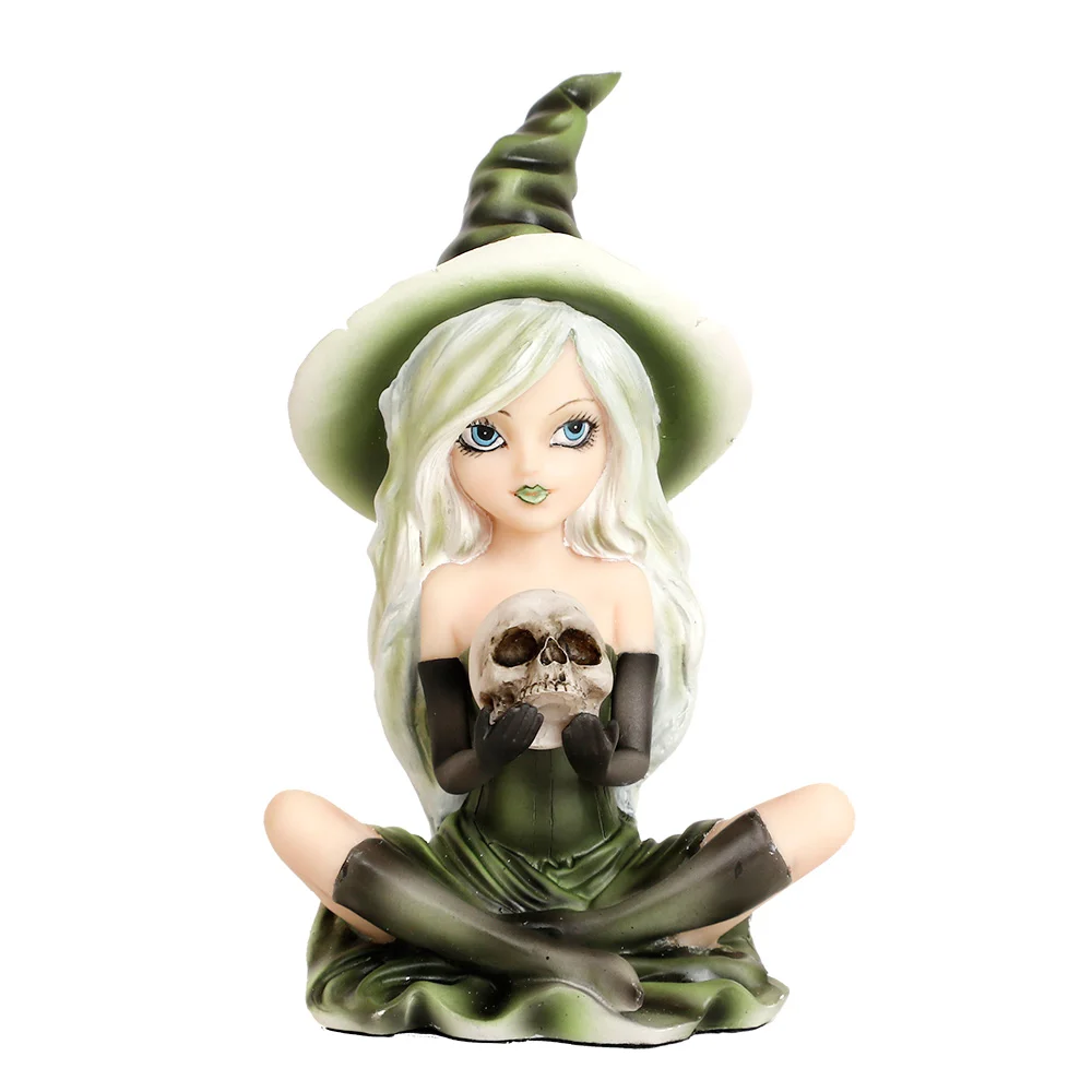 

Witch Figurine with owl Halloween Decor Cat Witch Statue Black Cat Statue Witch home Decoration Sculpture Fairy Figure Gift