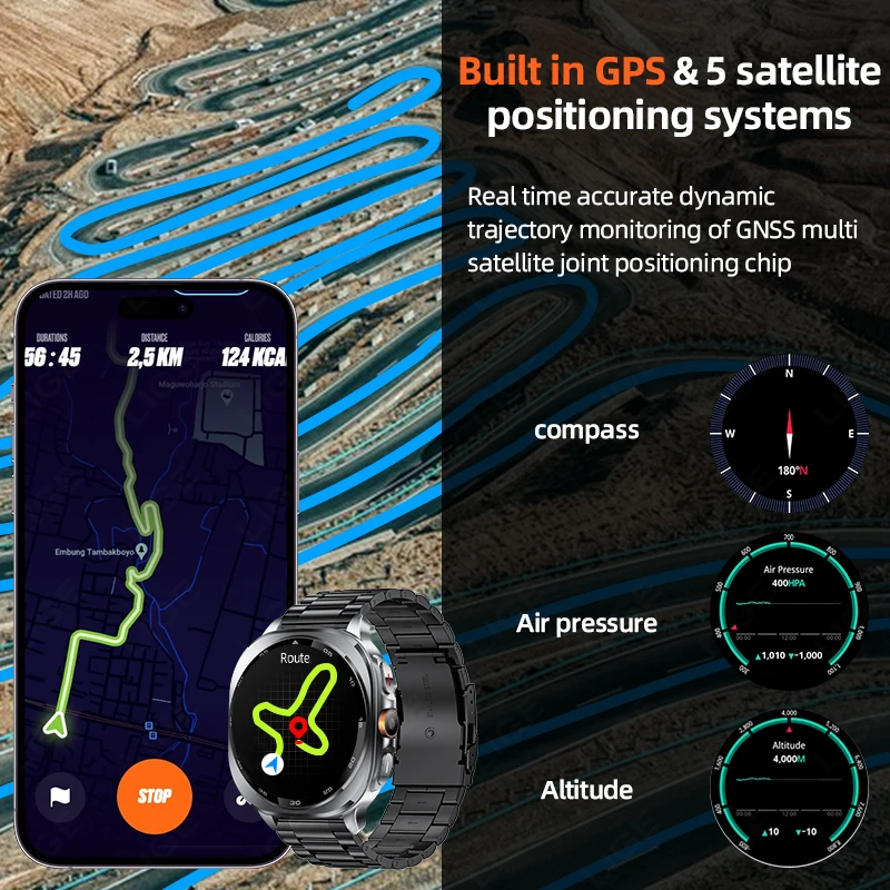 LIGE GPS Smart Watch Premium Military Bluetooth Call Outdoor Sports 3ATM Waterproof AMOLED 1.43 Inch Screen New Smartwatch Men