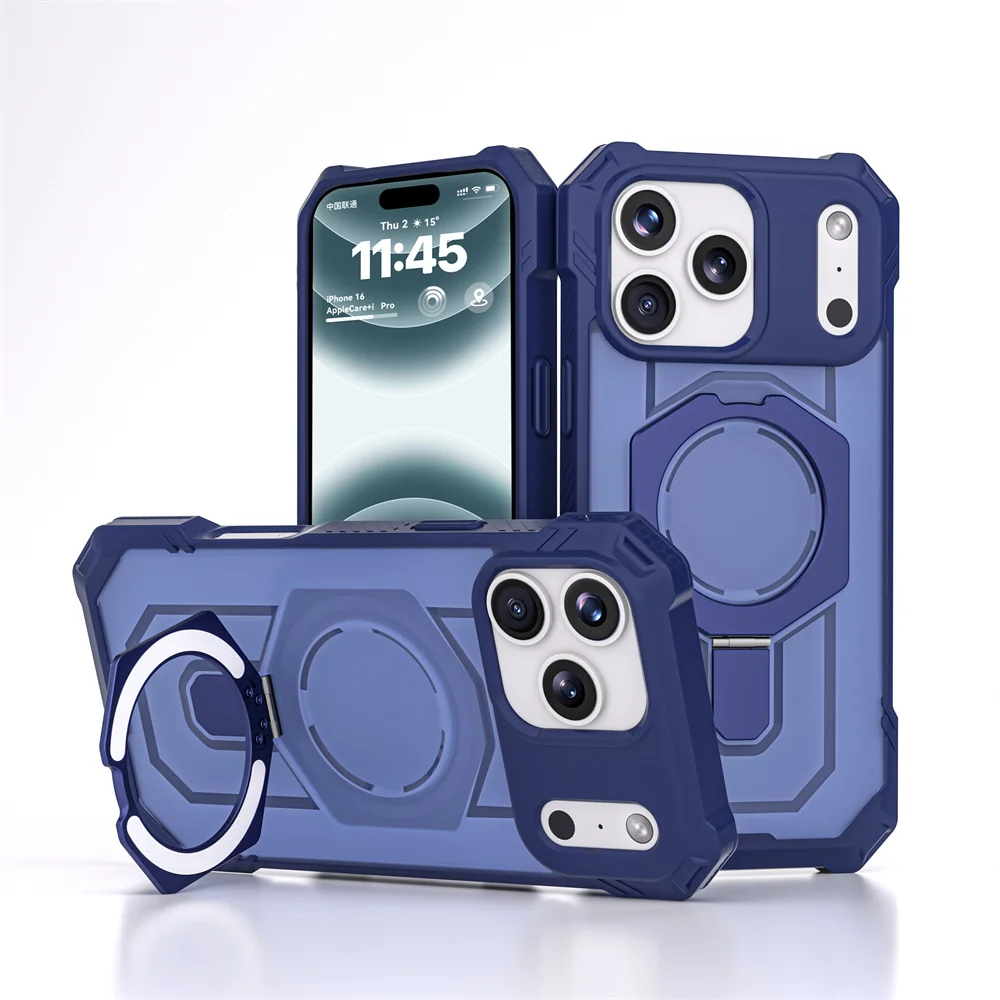 Rugged Magnetic Armor Fold Stand Phone Case with Wireless Charging and Corner Protection