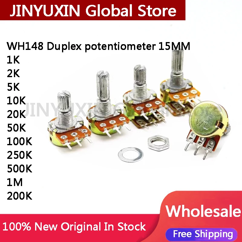 WH148 Duplex potentiometer 15MM 1K 2K 5K 10K 20K 50K 100K 250K 500K 1M 200K 5PCS
