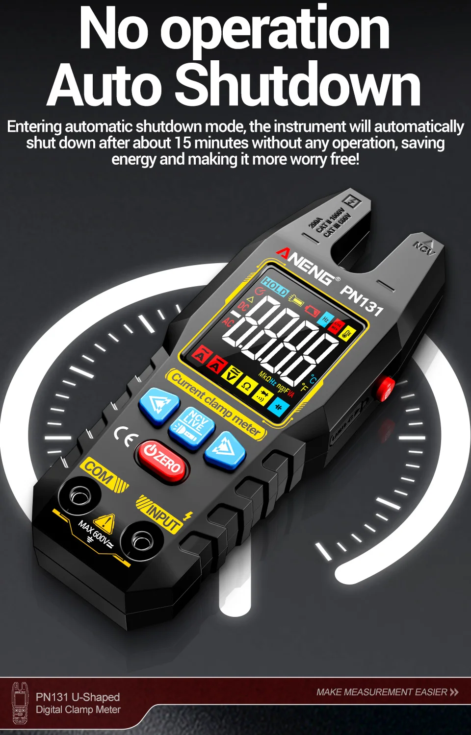 ANENG PN131 Zangenmultimeter, wiederaufladbar, 4000 Messungen, automatische Bereichswahl, AC/DC-Spannung, Strom, NCV, Widerstand, Elektriker-Messgerät – Detail 10