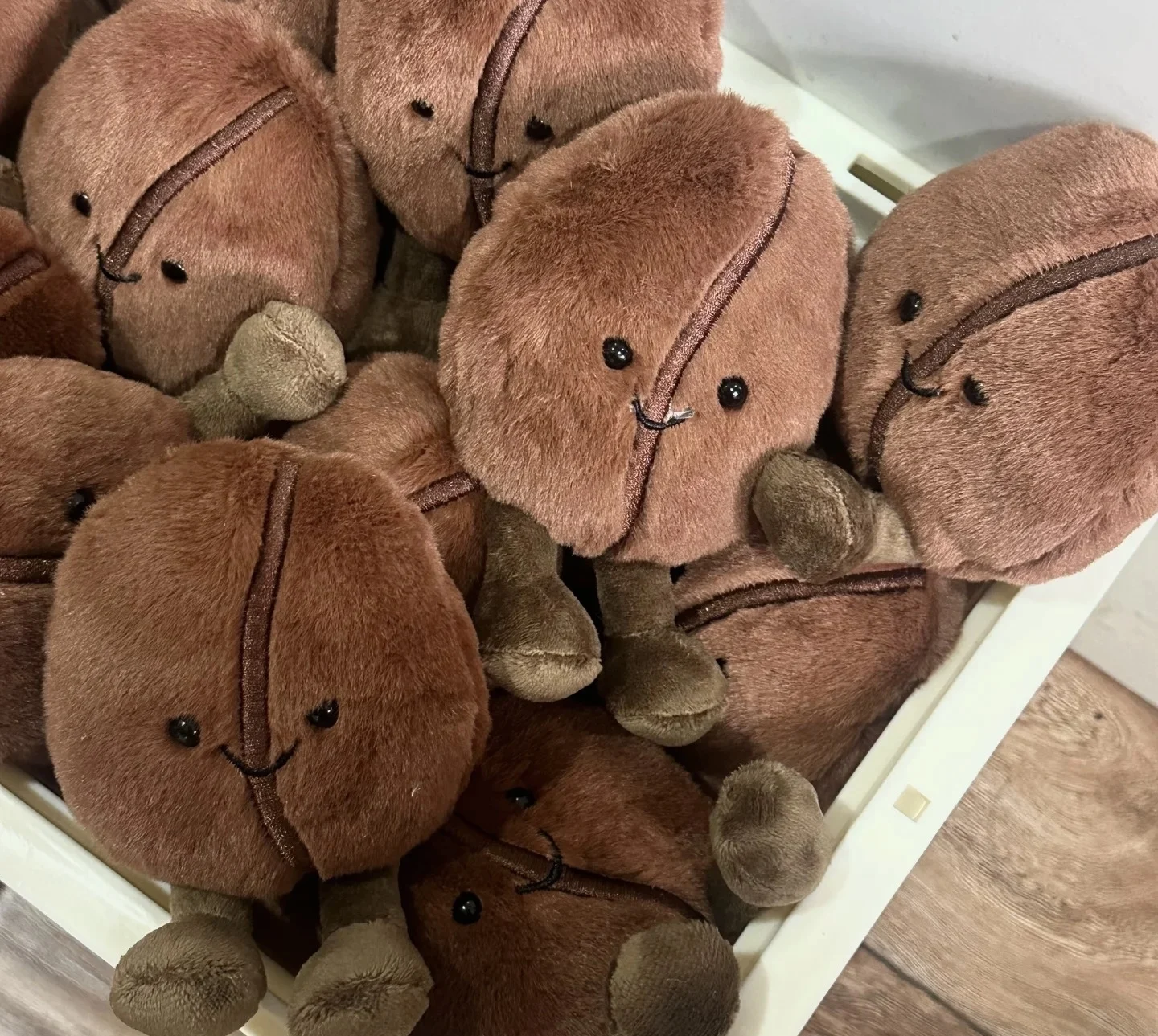 وسادة دمية من القطيفة على شكل حبوب البن البني مع و...