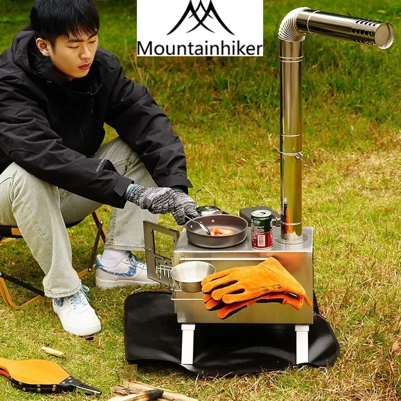 Wood-burning Stove Outdoor Camping Firewood Burner Stainless Steel Foldable Tent Heater Tent Patio Fireplace MOUNTAINHIKER