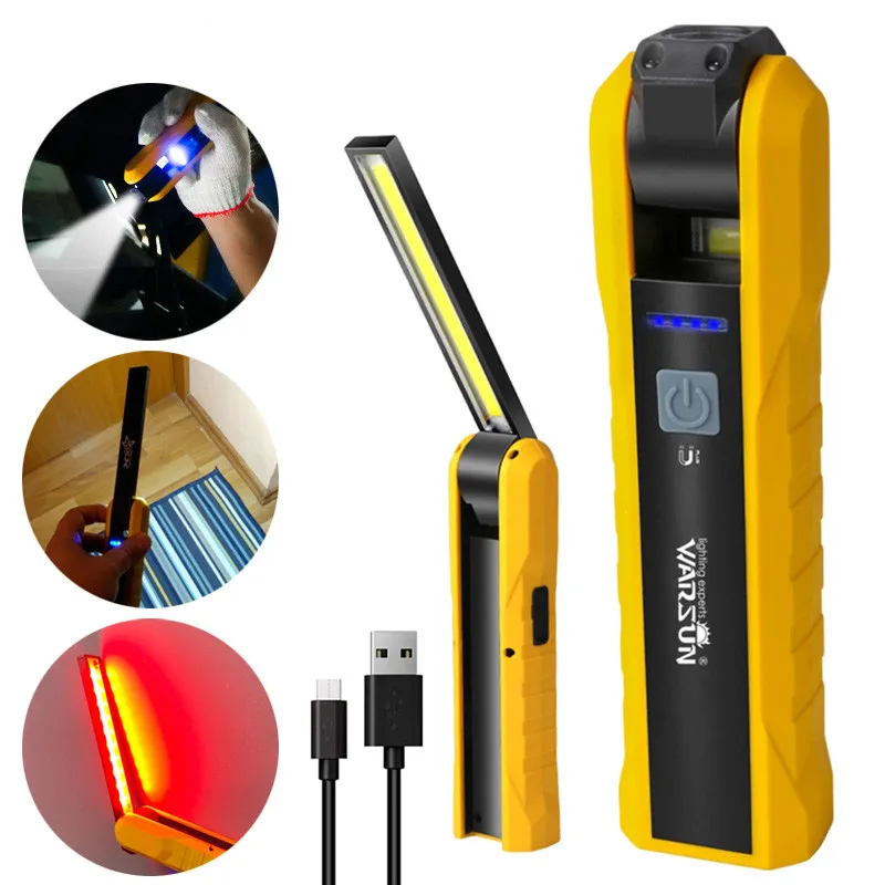 Portable COB Working Light Magnetic Flashlight USB Charge Car Flashlight Rotatable Multifunction Lamp with Hook