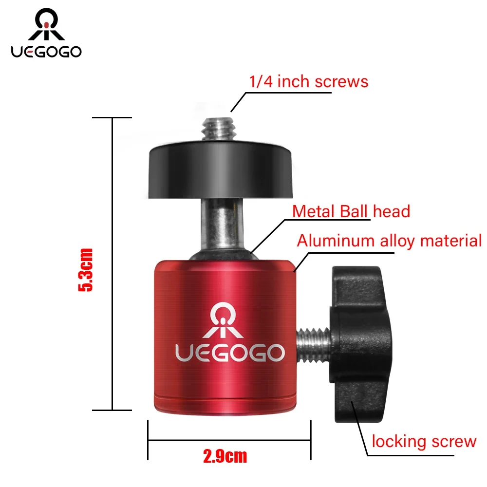 Tripod Ball Head Hot Shoe 1 4 Screw Hole Camera Head Adapter Red Ball Head With Lock LED Light Flash Bracket For DSLR Cameras