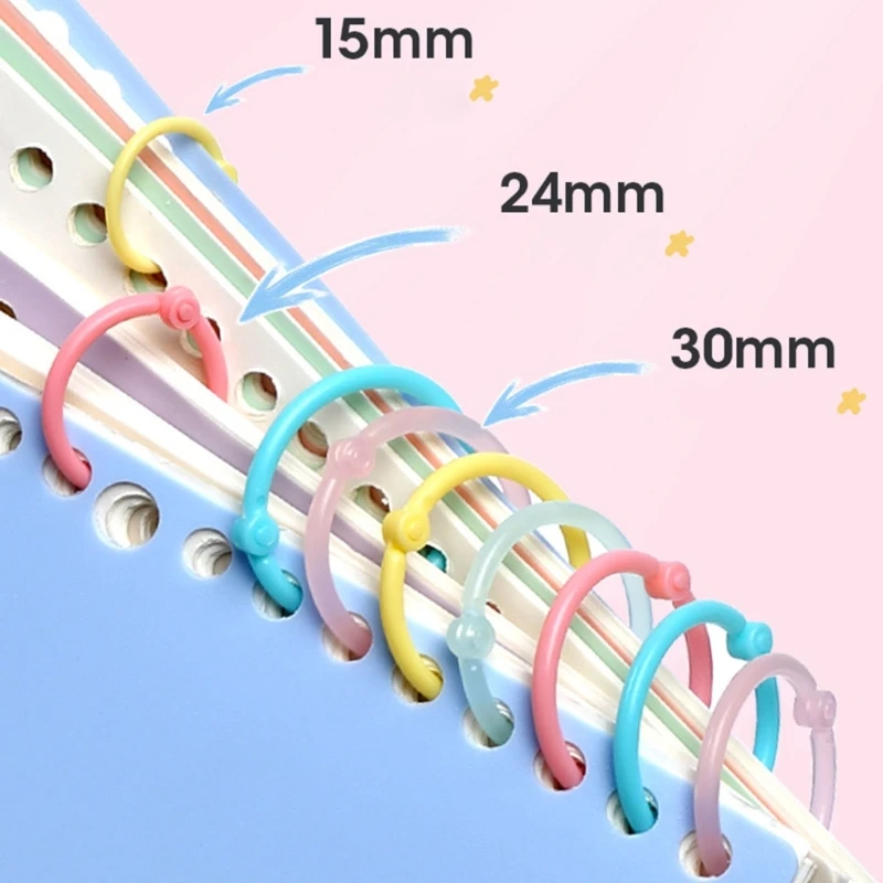 Plastic Binding Rings book binding supplies 10/ 15 / 30 Pcs Loose Leaf Rings Multi-Color Binder Rings Flexible Plastic Book for Scrapbook Notebook Keychain