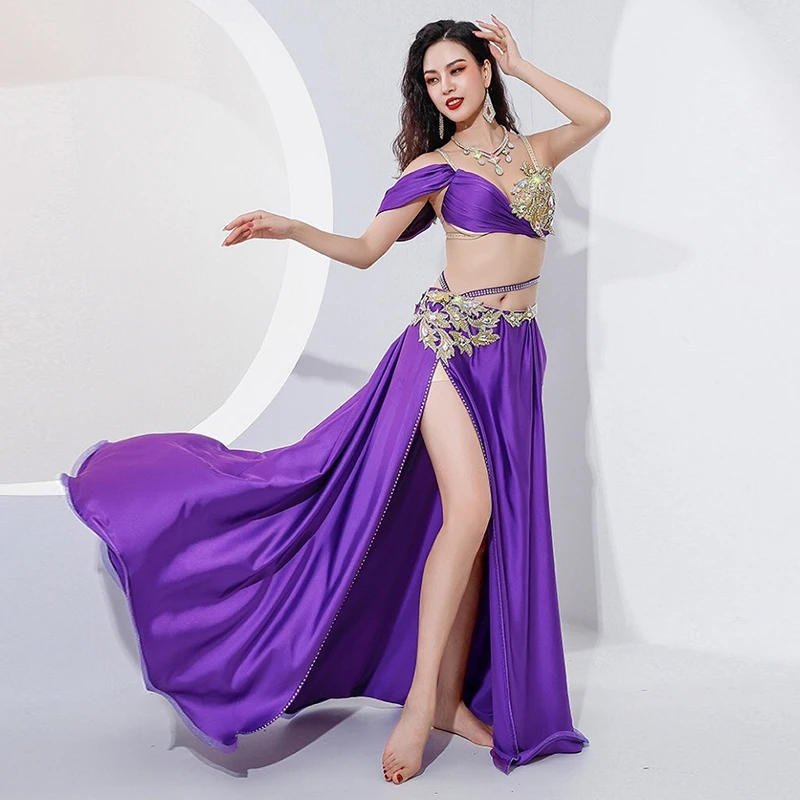 Belly Dance Suit Diamond-Studded Sling Bra Split Big Swing Skirt  Performance Clothes Set Oriental Dancing Competition Clothing