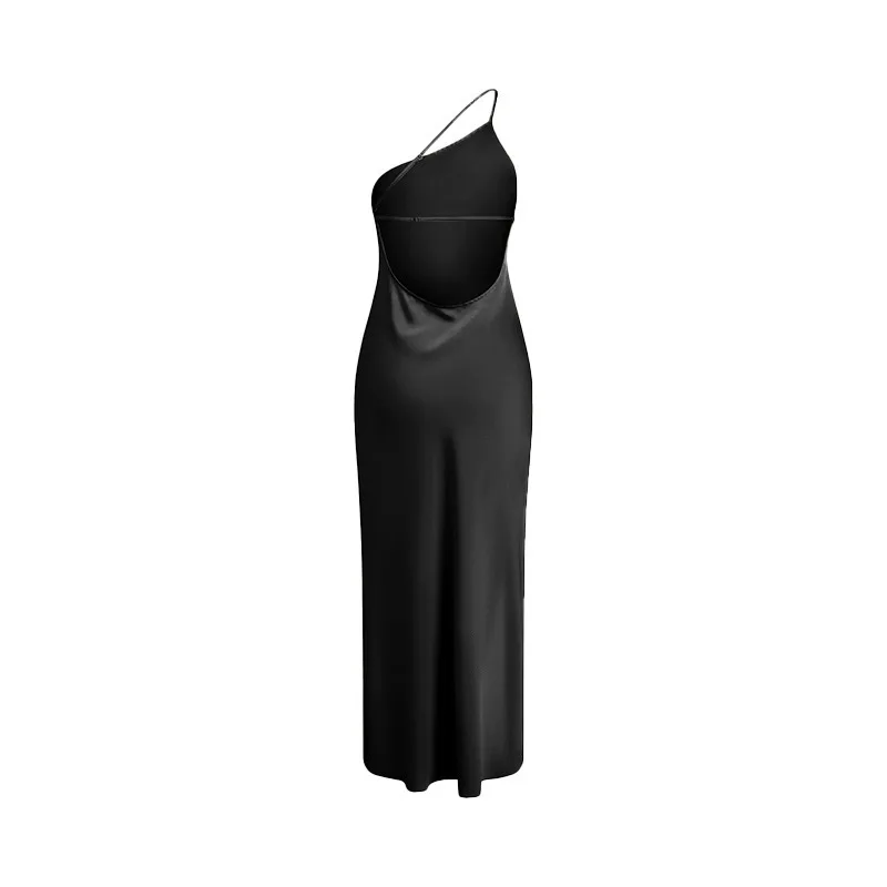 Sexy Slim-Fit-Schulter, einfarbig, rücken freies langes Kleid, elegantes Satin, elegantes Abendkleid, Party zum Sammeln – Detail 15