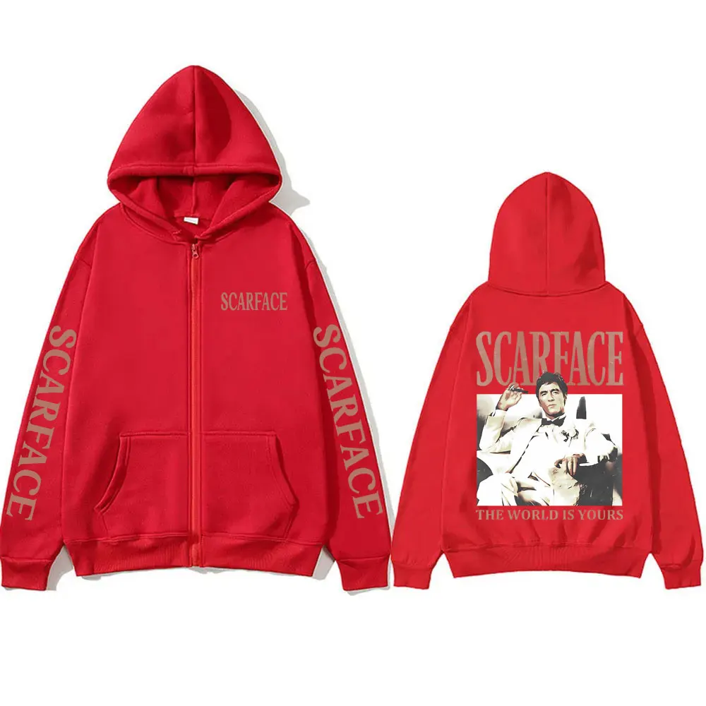 Classic Movie Scarface The World Is Yours Hoodie Tony Montana Zipper Hoodies Men Women Vintage Al Pacino Oversized Zip Up Jacket
