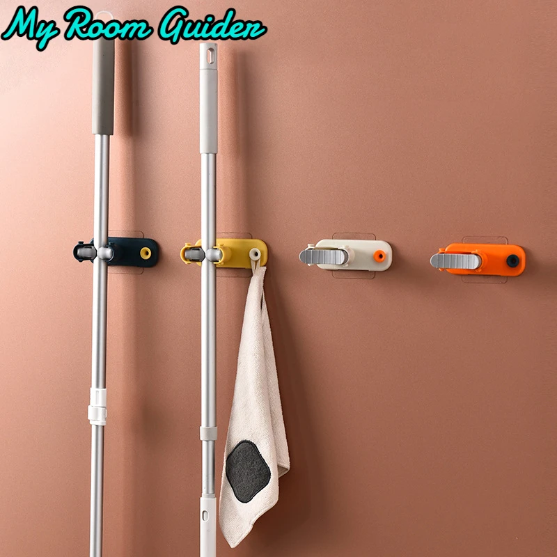 Mop Clip Broom Hanger Nail-free Cleaning Tools Holder Multifunctional Kitchen Bathroom Wall Hanging Rack
