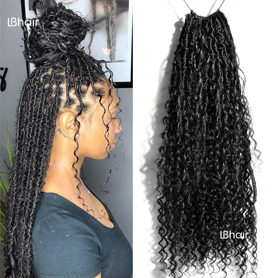 Crochet Boho Locs Hair Extensions With Human Curls Curly Ends Crochet Locks Boho Human Hair For Black Women 26 Inch