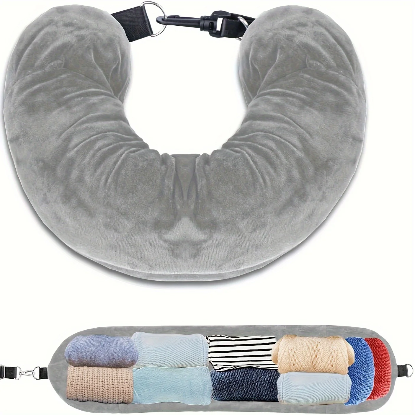 Compact and Versatile Travel Pillow with Clothing Storage