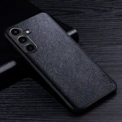 Premium Retro Litchi Leather Phone Case - High-Grade Shockproof Protection for Galaxy S25 (Black)