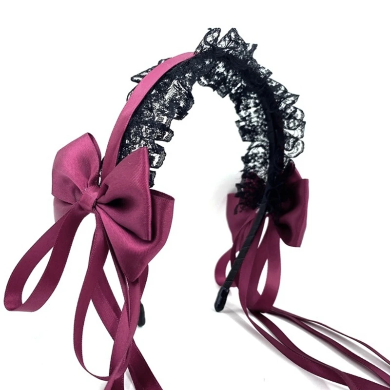 

Girls Multilayered Lace Hair Hoop Lace Bows with Long Tassel Headdress Cute Maid Headpiece Anime Headband T8NB