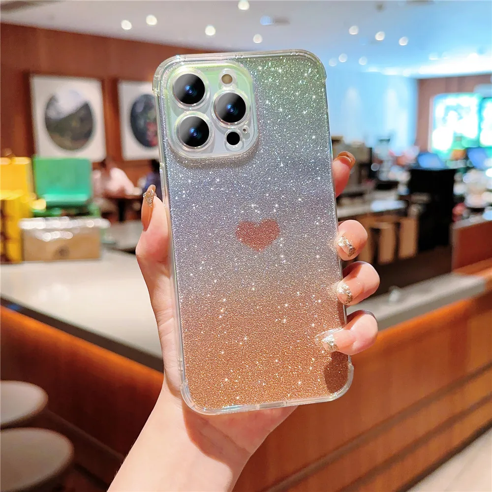 Glitter Love Heart Phone Case Shockproof Soft Gradient Cover_voghion.com