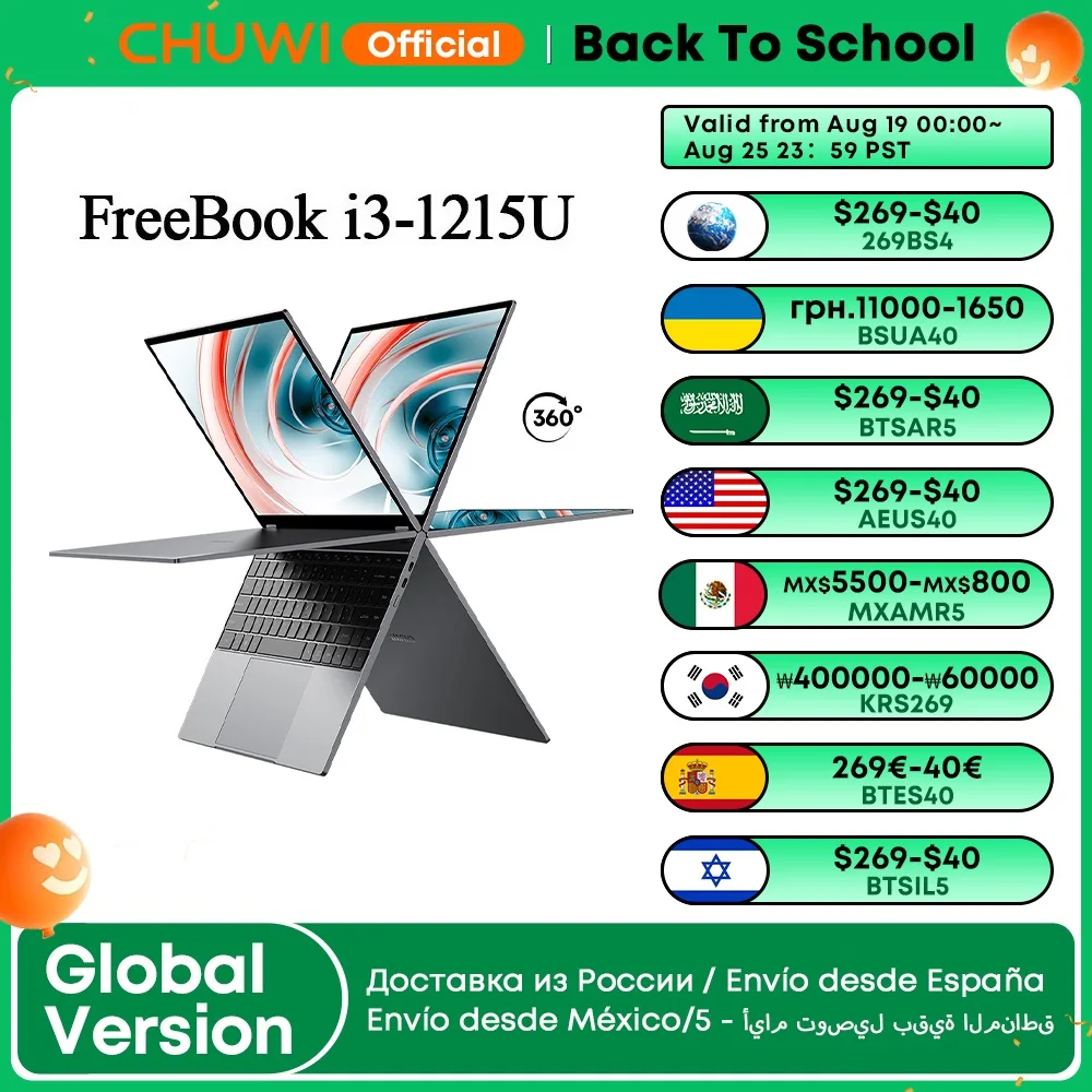 Notebook Laptop CHUWI FreeBook Laptop i3-1215U 6 Cores Processor 13.5" IPS Screen 2 In 1 Laptop Tablet PC 12GB RAM 512GB SSD Support Stylus