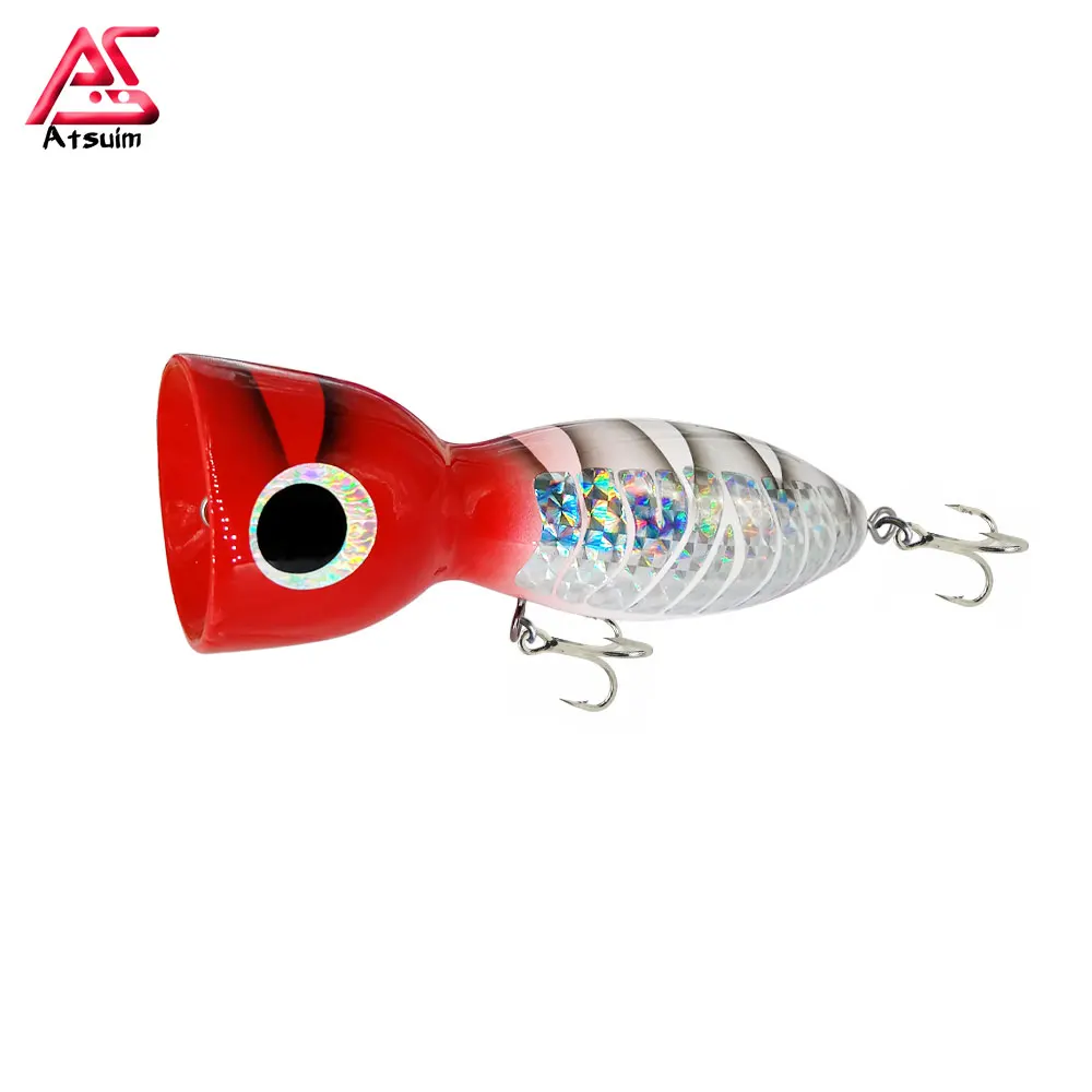 

AS Wood Bait Trolling Lure Glow Popper Tuna Boat Fishing 125g145g BKK Treble Hooks Saltwater Topwater Carp SwimBait Leurre