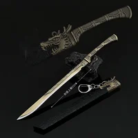 22cm Medieval Sword Famous Longquan Sword Toy Dragon Tiger Knife All Metal with Sheath Weapon Model Ornaments Collections Gifts 1