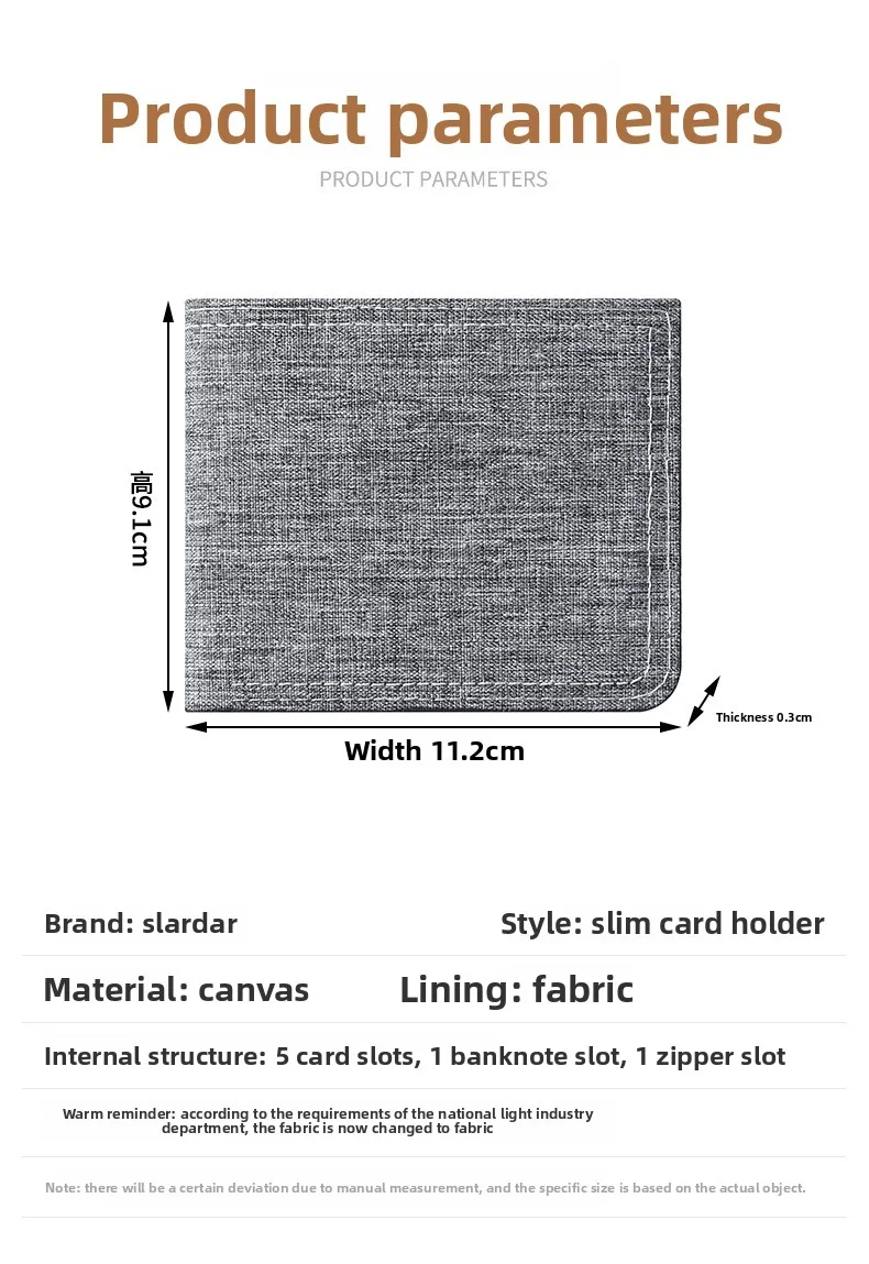 Herren-Geldbörse mit kurzem Reißverschluss, Canvas-Geldbörse, unbeschriftet, ultradünn, Denim, neuer Stil – Detail 8