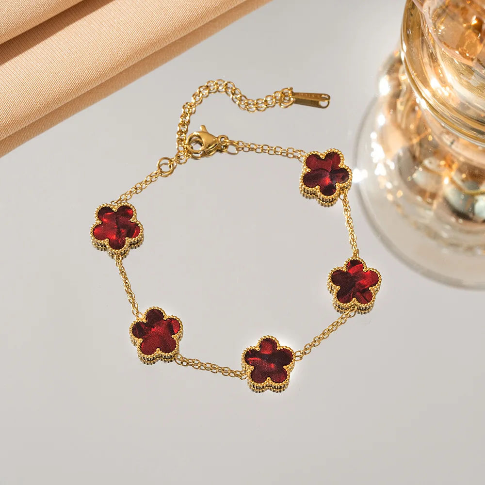 316L Stainless Steel Clover Flower Bracelet Women 6