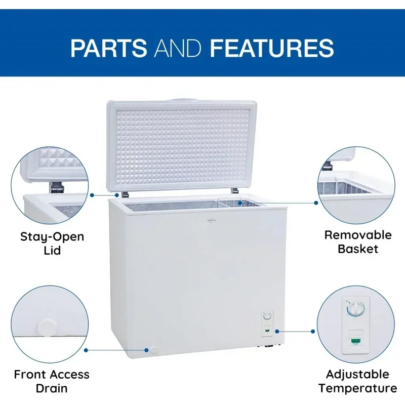 QWKoolatron Large Chest Freezer,7.0 cu ft (195L),White,Manual Defrost Deep Freeze,Storage Basket,Space-Saving Flat Back,Stay