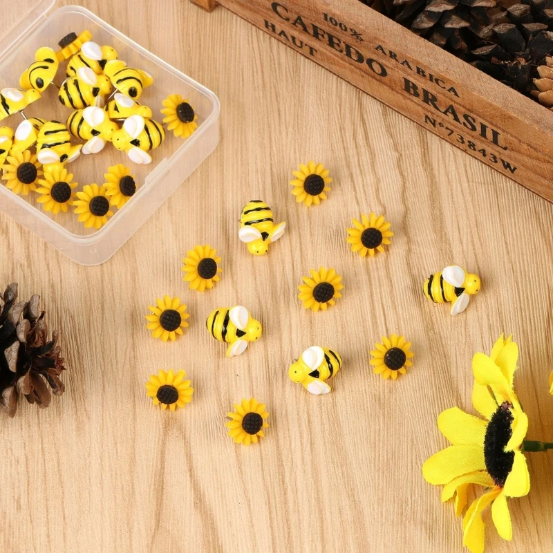 30 Pcs 수지 해바라기 꿀벌 푸시 핀 엄지 압정 코르크 보드 장식 푸시 핀 Dropship