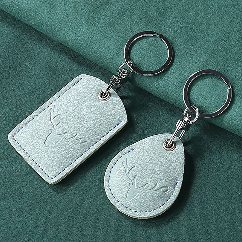 1Pc Access Card Case Leather Card Holder Keychain Key Ring Door Lock Access Tags ID Card Case Keychain Access Card Bag