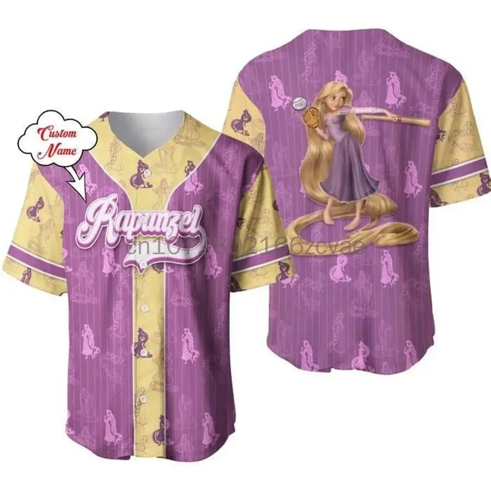 

Disney Rapunzel Princess Tangled Baseball Jersey Men Women Baseball Uniforms Shirt Disney Cartoon Graphic Casual Baseball Jersey