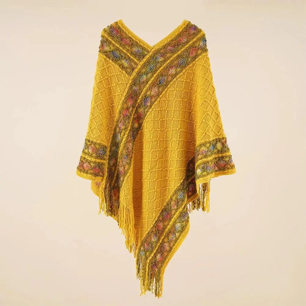 Women's Retro Pullover Tassel Shawl Unique Vintage Knitted Comfortable Warm Loose Ethnic Sweater Retro Style Pullover Shawl