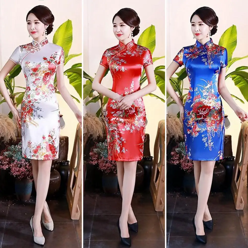 Vintage Flower Print Chinese Style Cheongsam for Lady,chinese dress