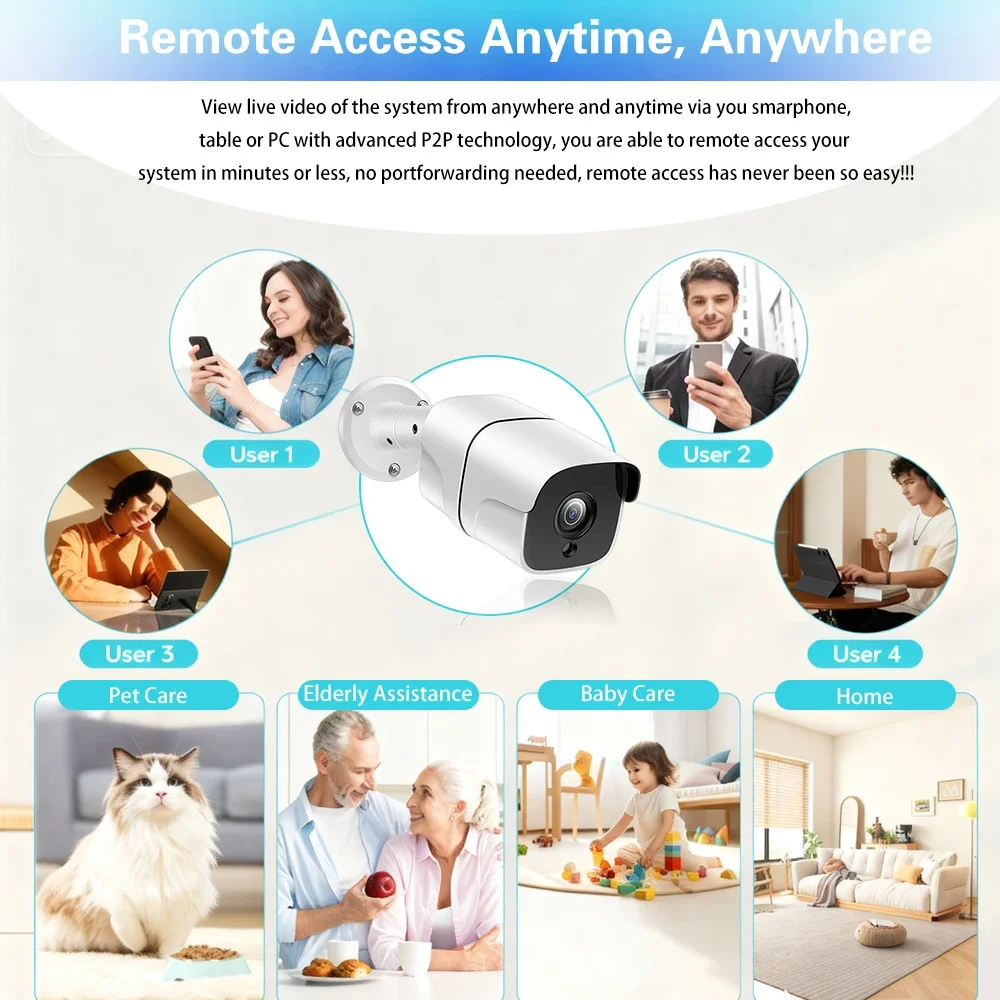 8채널 4K 투야 보안 IP 카메라 시스템 NVR 8MP 야간 투시 IP 카메라 POE 2K 오디오 녹음 IP66 방수 비디오 감시 세트