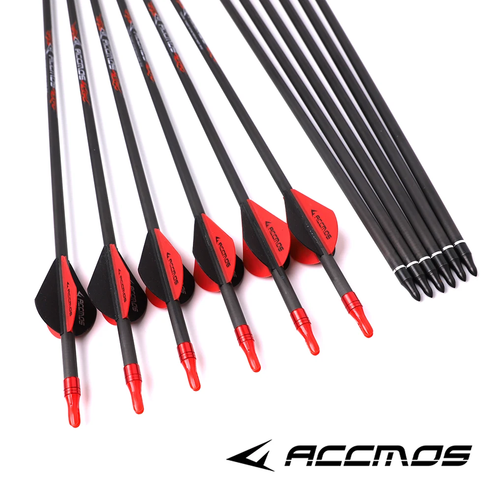 6/12pcs Pure Carbon Arrow ID 6.2mm Shaft 32in Spine 250 300 350 400 500 600 700 800 For Bow Archery Hunting Shooting Training