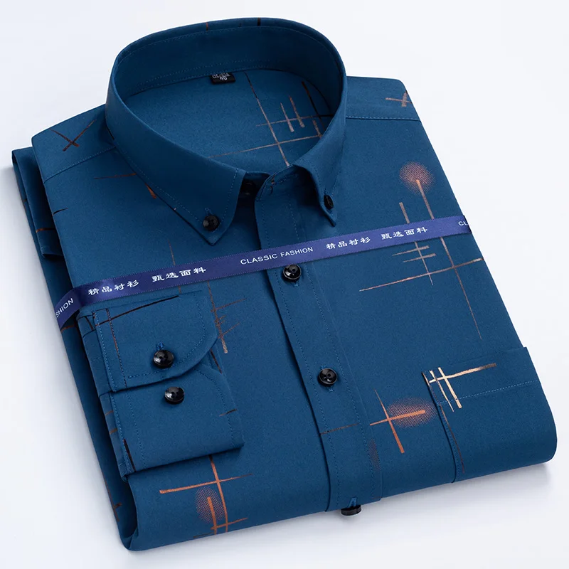 Shirt Print Men Spring Fashion Casual Soft Comfort Button Plaid Smart Shirt Slim Fit Stretch Anti-Wrinkle Non-iron Social Tops men casual shirts